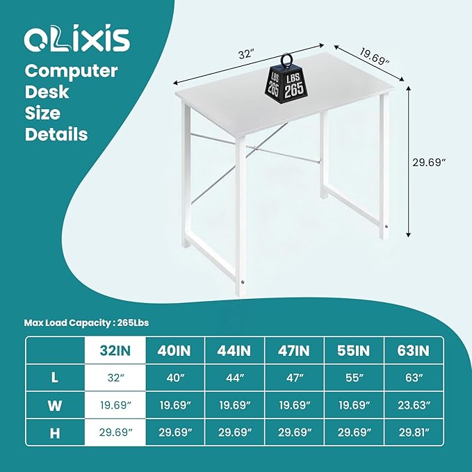 OLIXIS 32 Inch Home Office Desk Small Computer Work Table with X-Shaped Reinforcement Home Simple Modern Writing Study Table 2 Pack White