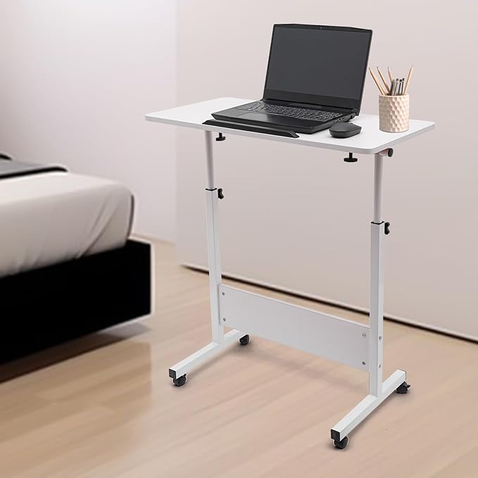 Adjustable Height Standing Desk Stand Up Desk with 360° Flip Wheels for Small Spaces and Home Offices Classrooms White(Adjustable Height: 32-47 in)