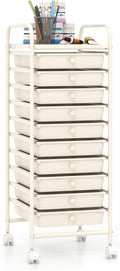 Giantex 10-Drawer Storage Cart w/Universal Wheel Rolling Cart w/Handle Home Organizer Storage Unit w/Removable Drawers Trolley Utility Cart for Kitchen Makeup Living Room Office Play Room Ivory