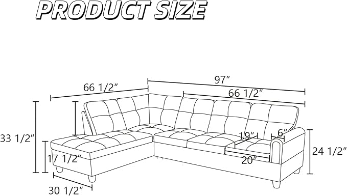L Shaped Couch Sectional Couches with Chaise 3 Pieces Modular Convertible Sofa for Living Room Furniture Sets and Small Apartment Faux Leather Ginger