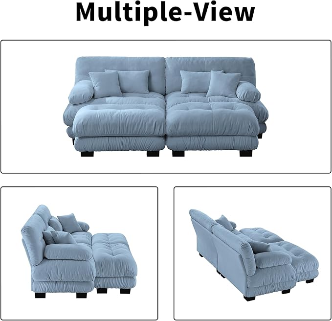 94.4 Oversized Modular Sectional Sofa Blue Large Sectional Couches for Living Room Chenille Fabric Sofa Set Cloud Love Seat Couches with 2 Ottomans Deep Seat Modern Sofas para Sala