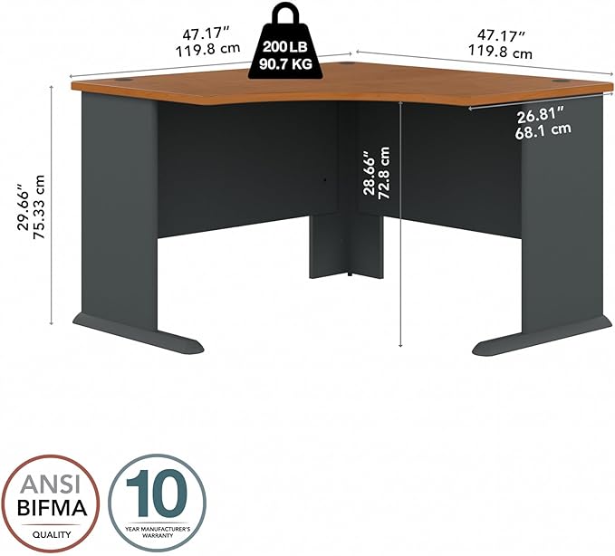 Bush Business Furniture Series A 48W Corner Desk in Natural Cherry and Slate