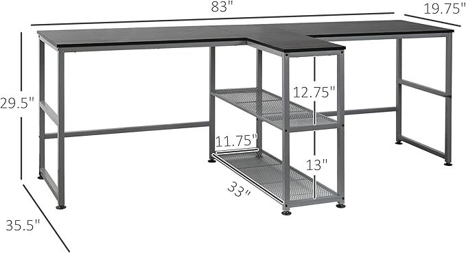 83 Two Person Computer Desk with 2 Storage Shelves Double Desk Workstation with Book Shelf Long Desk Table for Home Office Black