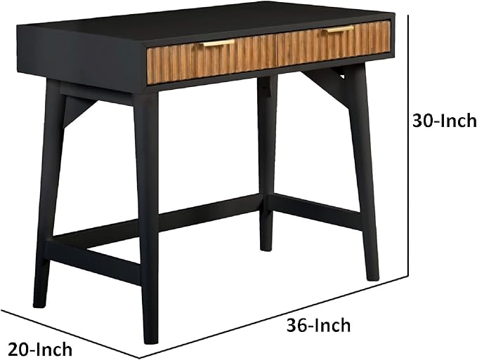 Benjara Eli 36 Inch 2 Drawer Home Office Desk Mahogany Wood Black and Brown