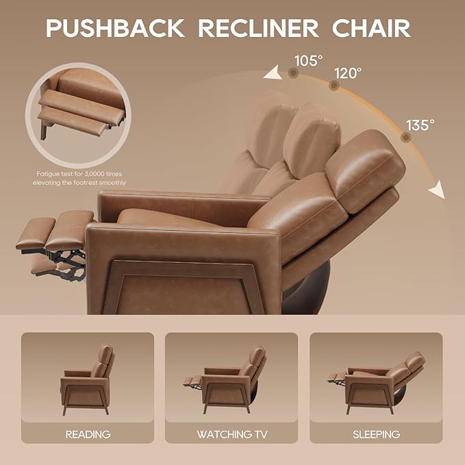 COLAMY Push Back Recliner Chair Set of 2 Upholstered Leather Recliner with Footrest 105-135 Degree Adjustable Comfy Modern Wingback Recliner for Living Room BedroomSmall Spaces Cocoa