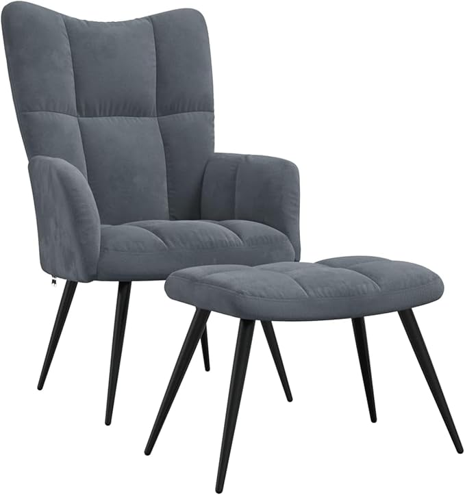 Recliner Chair with Stool Dark Grey Velvet Armchair Living Room Recliner Chair Backrest Adjustable TV Chair TV Chair - 328085