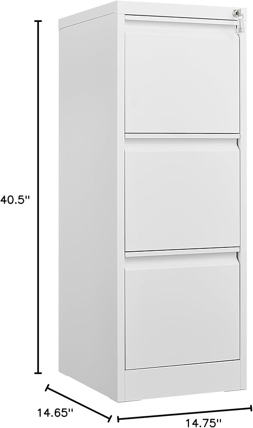 3 Drawer File Cabinet with LockMetal Vertical Filing Storage Cabinets Organizer Small Under Desk Locking Drawers for Home OfficeAssembly RequiredWhite