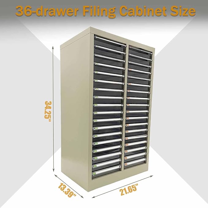 TECHTONGDA File Cabinet 36 Drawer Vertical Metal Lateral Filing Storage Cabinet Large Capacity Anti-Slip Drawer for A4 Paper Stamps Invoices