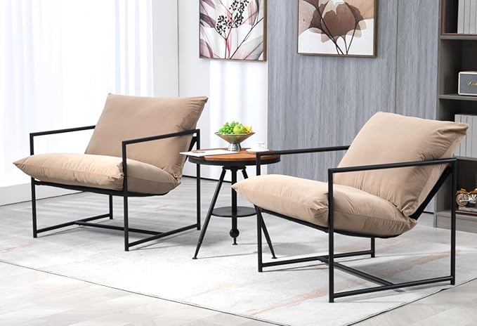 Serenity Accent Modern Velvet Arm Chair with Reclined Seat Sleek Design Durable Metal Frame Soft Upholstery and Plush Comfort for Stylish Living Room Camel