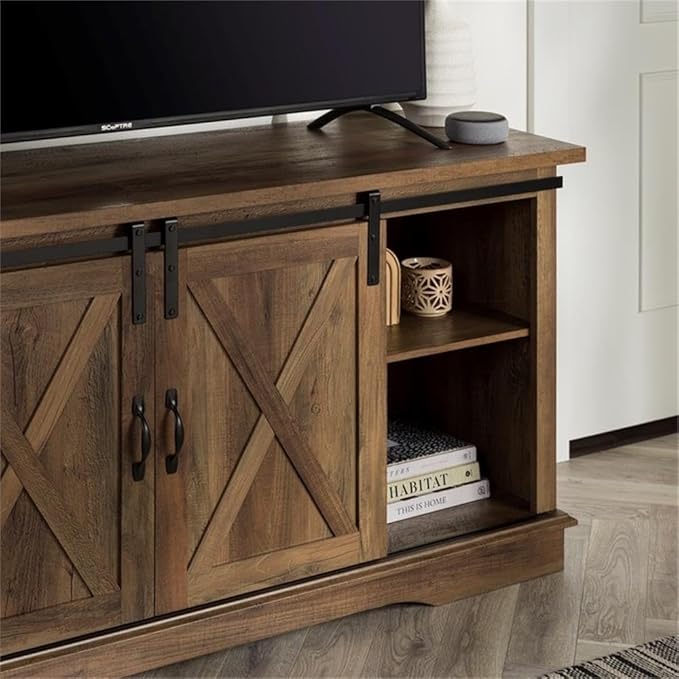 Walker Edison Richmond Modern Farmhouse Sliding Barn Door TV Stand for TVs up to 65 Inches 58 Inch Reclaimed Barnwood