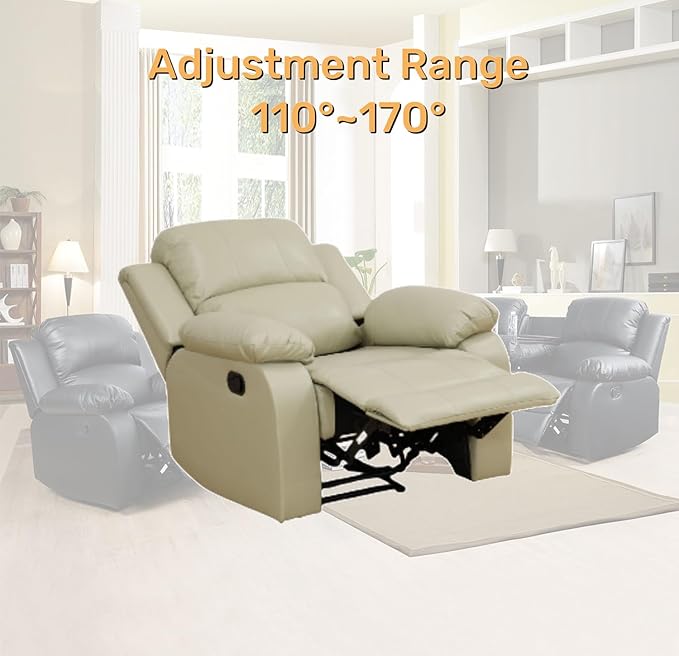 Leather Recliner Chair for Living Room Furniture Set Beige Leather Reclining Couch for Small Space/Rv Wall Hugger Single Recliner/Home Theater Seating for House/Office(Chair)