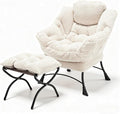 Oversized Lazy Chair with Ottoman for Adults Chair and Ottoman Set Modern Skinny Lounge Chair with Footrest Wide Reading Chair for Living Room Comfy Accent Armchair for Small Spaces White