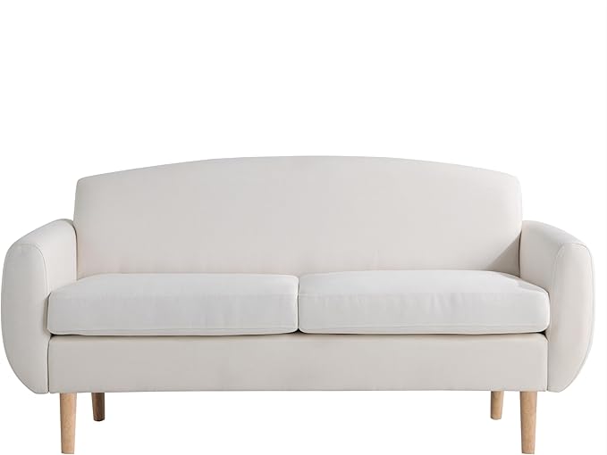 Serta Gatewood 61.2 Modern Boho Sofa Curved Arms and Back Cushion Dream Coil Comfort Solid Wood Legs Easy Assembly Woven Polyester Fabric Cream