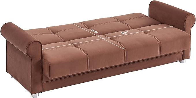 Sweet Home Stores 87 Convertible Sofa Bed with Storage Firm Fabric 3 Seater Upholstered Sleeper Sofa Couch Futon for Living Room Brown