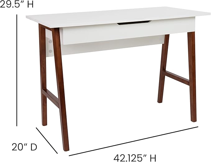BizChair Computer Desk - White Home Office Desk with Storage Drawer - 42 Long Writing Desk for Bedroom