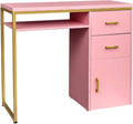 Computer Desk with Drawers Cabinet Home Office Desks with Cabinet for Small Space Modern Writing Table PC Desks Pink Corner Computer Desk with Shelf Storage Shelves 97 x 35 x 78cm