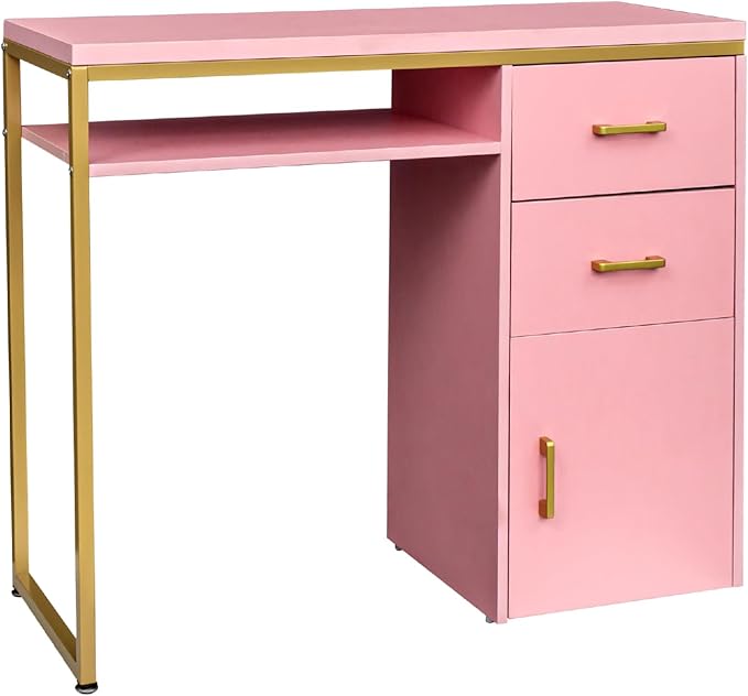 WEI WEI GLOBAL Particleboard Computer Desk Study Writing Table Work Small Desk Table Office Desk with Storage Simple Workstation Desk Gaming Writing Desk for Study Workspaces Pink