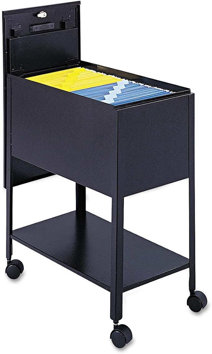 Pemberly Row Extra Deep Mobile Letter Size Tub File Steel Construction Black Finish Lockable with 2 Keys Lower Storage Shelf 4 Swivel Casters Office Filing Cabinet for Letter Folder Organization