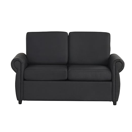 Ball &amp Cast 58 Loveseat Futon Sofa-BedConvertible Pull Out CouchLinen Upholstery Sleeper Sofa Bed with Twin Size Memory Mattress&ampUSB PortOverstuffed Back CushionChaise Lounge for Livingro