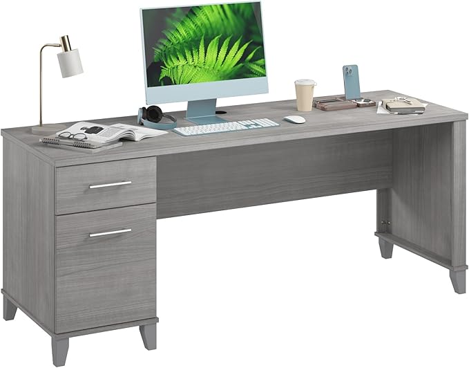 Bush Home 72-inch Home Office Desk with Drawers Large Computer Table for Personal Workspace Somerset Collection Platinum Gray
