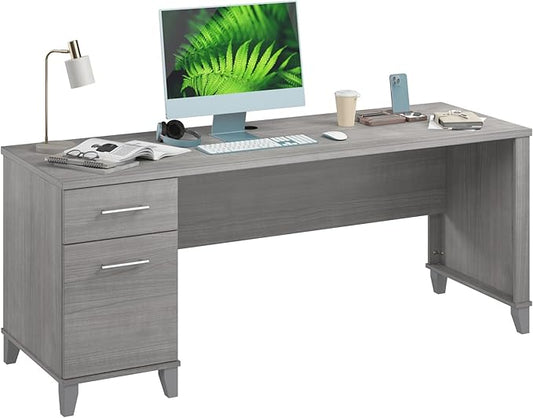 Bush Home 72-inch Home Office Desk with Drawers Large Computer Table for Personal Workspace Somerset Collection Platinum Gray