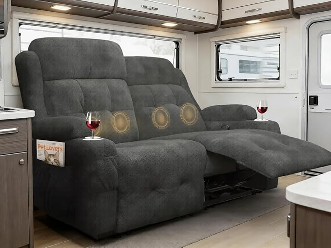 Reclining Loveseat 55.1 RV PU Leather Wall Hugger Recliner Love Seats Sofa with Charging Station Removable Armrest Cup Holder Double Recliners Couch Manual Love Seat for Living Room | Massage Re