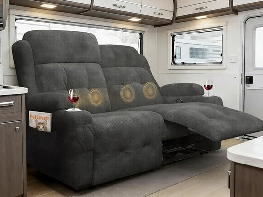 Reclining Loveseat 55.1 RV PU Leather Wall Hugger Recliner Love Seats Sofa with Charging Station Removable Armrest Cup Holder Double Recliners Couch Manual Love Seat for Living Room | Massage Re