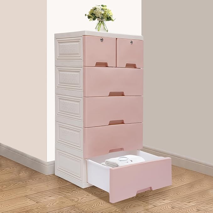 6 Drawers Mobile File Cabinet Under Desk Storage Organization with Four Wheels40.2x19.7x13.7in Small Desk Mobile Pedestal Filing Cabinet5-LayerTop-Layer Locks
