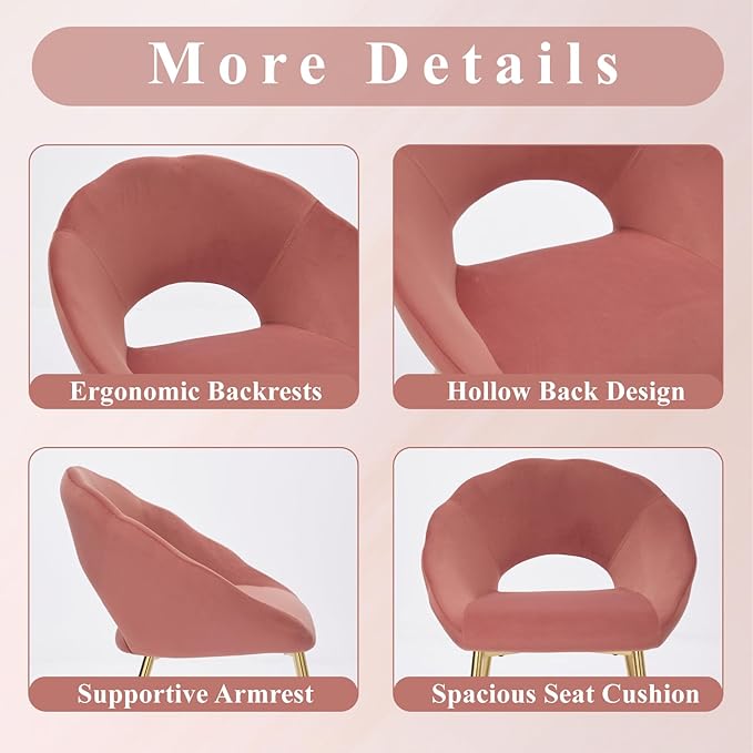 Modern Vanity Chair Living Room Chair with Gold Metal LegsVelvet Dining Chair Comfy Accent Chair for Makeup Room Waiting Room Dressing Room Bedroom Dining Room Home Office(Pink 1PCS)