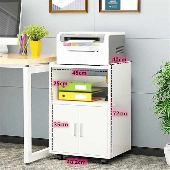 File Cabinets Removable Office Shelf Printer Shelf Filing Cabinet Multi-Tier Storage Shelf with Door Desk Side Cabinet File Storage Cabinets(White)