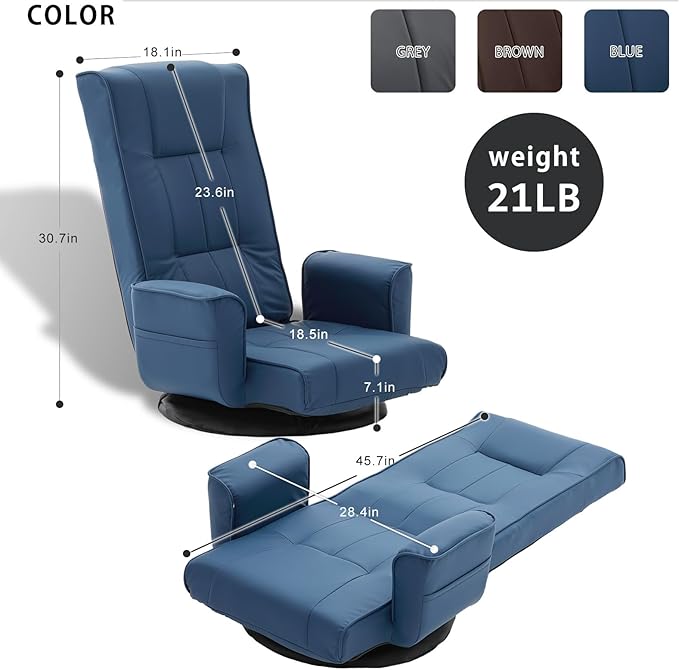360 Degree Swivel Floor Chairs for Adults Faux Leather Gaming Floor Chair with Back Support 14 Angles Adjustable Comfortable Floor Lounge Chair Folding Video Game Chairs Office Bedroom