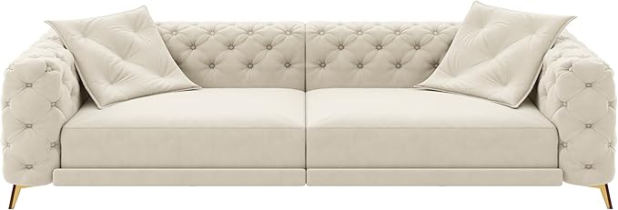 97.7 3-in-1 Convertible Pull Out Sofa Bed King Size Deep Seat Pull Out Sofas BedButton Tufted Modern Sofa4-Seater Couch with Movable Ottoman for Living RoomApartmentOfficeBeige