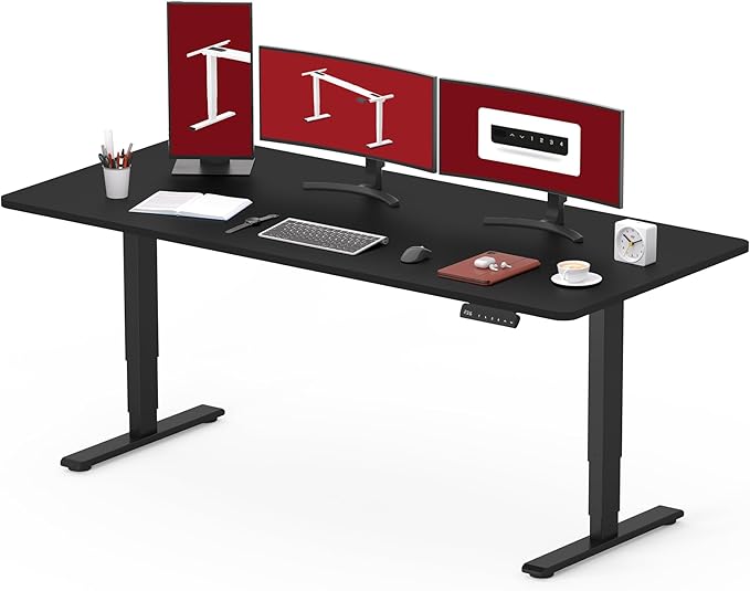 SANODESK Standing Desk with Dual Motor 3-Stage Lifting Column Handset with 3 Preset and Sit-Stand Reminder - 60 inch One-Piece Black Desk/Black Frame Height Adjustable Desk for Home and Office