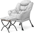 Living Room Chair with Ottoman Modern Lounge Accent Chair with Armrests and a Side Pocket Leisure Upholstered Sofa Lazy Chair Reading Chair with Footrest for Small Space (Gray)