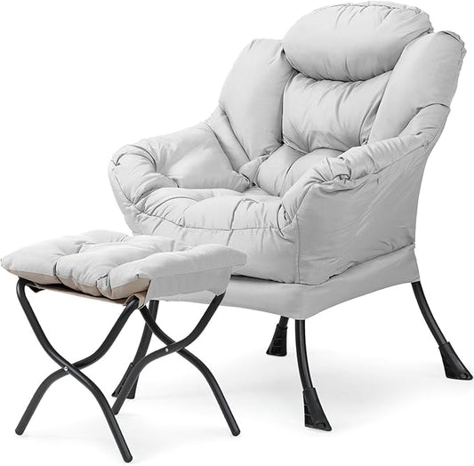 Living Room Chair with Ottoman Modern Lounge Accent Chair with Armrests and a Side Pocket Leisure Upholstered Sofa Lazy Chair Reading Chair with Footrest for Small Space (Gray)