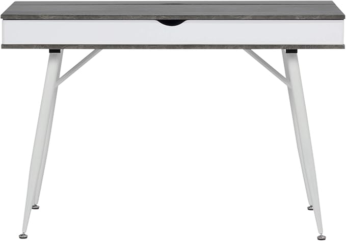 Calico Designs 51252 Alcove Modern Large Split Drawer in White/Cement Gray Desk with Storage