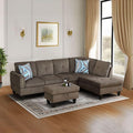Brown L-Shaped 3-Piece Corduroy Sofa with Storage Ottoman Set Sectional Couch Sofa Set for Living Room Office Small Space