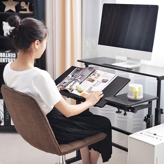 DlandHome Computer Desk Adjustable Rolling Desk Standing Desk 31.5L x 23.6W x 26.4-45.3H inch Black