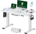 FLEXISPOT EN2 Whole-Piece Standing Desk with Clamp Power Strip 48x24 Electric Stand Up Height Adjustable Desk with Cable Management (White Frame + 48 White Top)