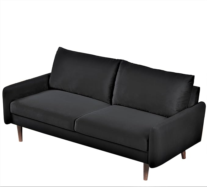 Kent Velvet Sofa for Modern Living Rooms and Compact Spaces Comfy 3 Seater Couch Studio Apartment Furniture with Sleek Design Black