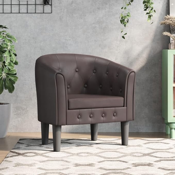vidaXL Modern Tub Chair in Brown Faux Leather - Durable Stain- Armchair for Living Room Bedroom or Office - Comfortable Seat with Thick Padding