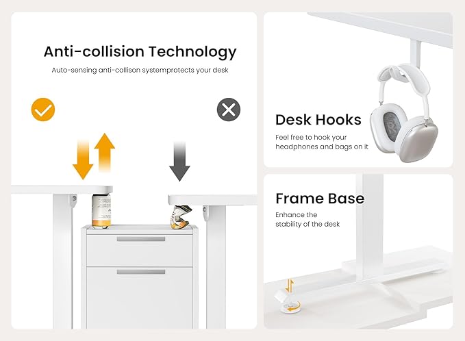 BANTI 55 × 28 Inches Standing Desk Ergonomic Electric Height Adjustable Sit and Stand Up Computer Desk with a Deeper Desktop White Frame/Whitetop