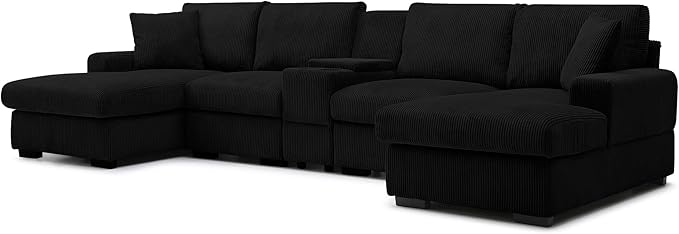 U-Shaped Sectional Cloud Sofa with Storage Console and Cupholders 126-Inch U-Shaped Symmetrical Corduroy Sectional Couch W/2 Chaise LoungesUSB-C Ports &amp 2 Pillows