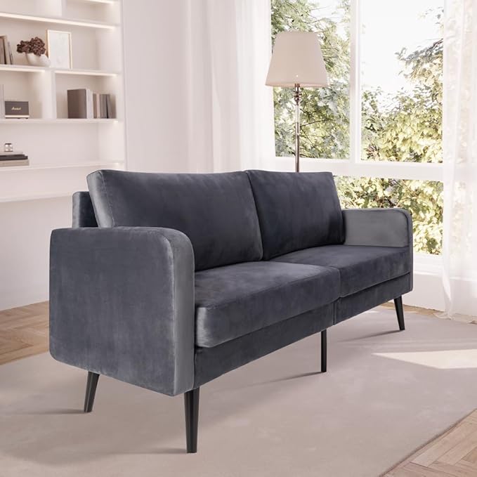 Milliard Velvet Loveseat Sofa 3 Seater 72 Couch with Soft Cushions - Compact One Box Design for Easy Apartment Delivery Modern Style for Living Room Bedroom Office (Velvet Grey) (Grey)