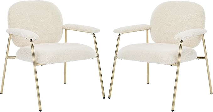 Accent Chair Set of 2 Sherpa Upholstered Armchair Reading Side Chair Comfy Living Room Chair with Gold Metal Legs for Bedroom Waiting Room Beige