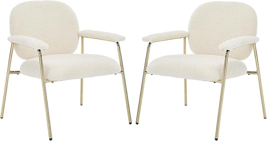 Accent Chair Set of 2 Sherpa Upholstered Armchair Reading Side Chair Comfy Living Room Chair with Gold Metal Legs for Bedroom Waiting Room Beige