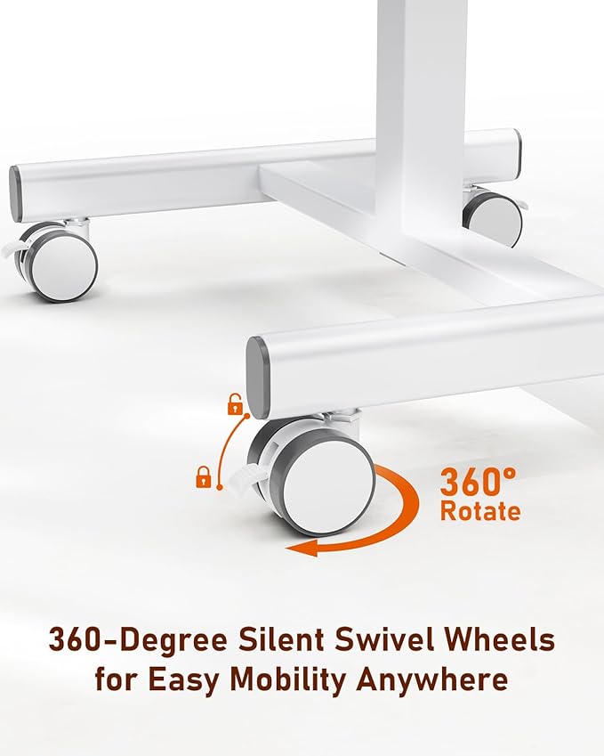 iPower Standing Desk Small Rolling Desk with Lockable Wheels Mobile Stand Up Desk Adjustable Height 28-43 Inch Portable Laptop Desk Small Computer Standing Table Sit Stand White