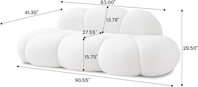 JACH Cloud Shaped Couches for Living Room Modern Comfy Upholstered Sofa Cloud Shaped Leisure Sofa Upholstered Couch for Bedroom Apartment Small Space (White No Assembly Required)