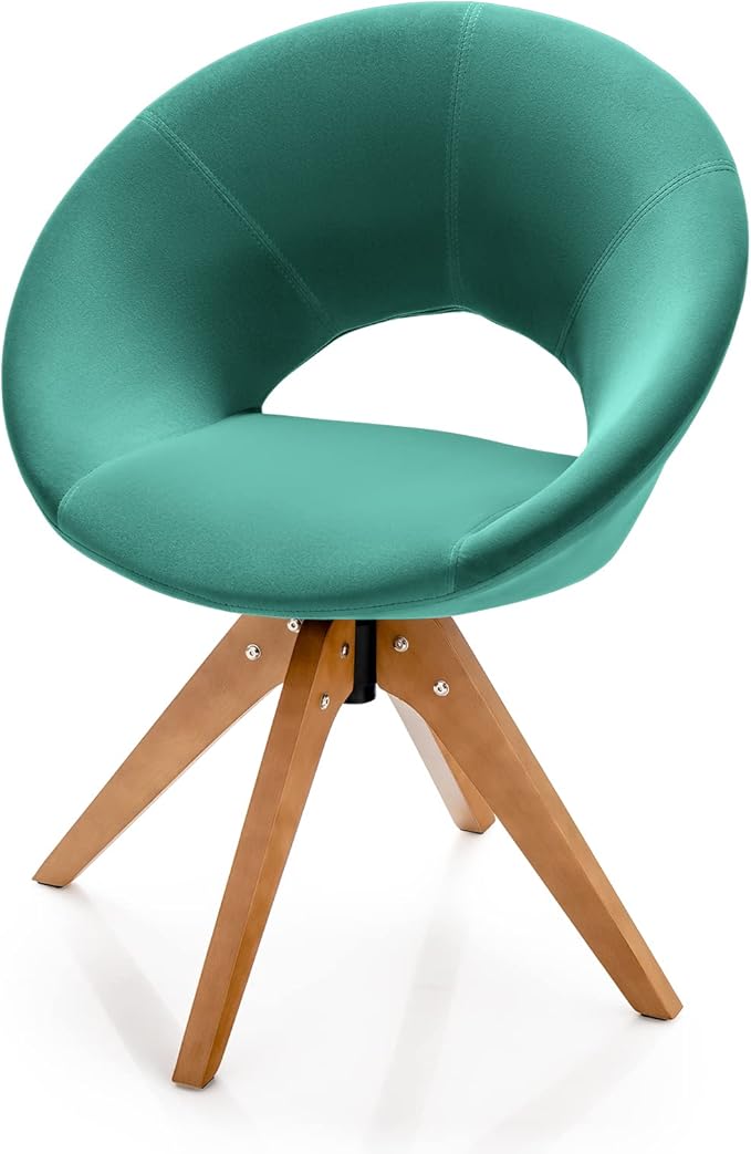 Giantex Swivel Accent Chair Modern Office Chair with Wood Legs Oversized Upholstered Seat Round Tufted Back Velvet Vanity Chair for Living Room Bedroom Green