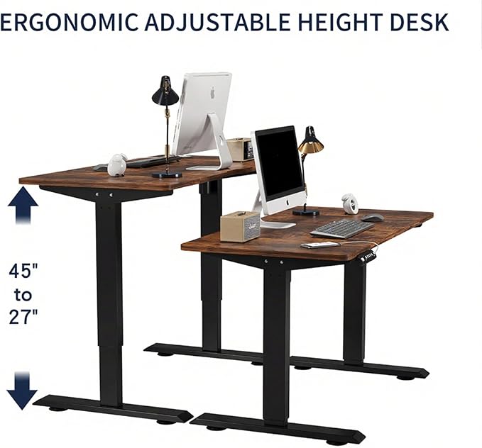 Anwick 2026 New 55 Electric Standing Desk Office Table &amp Sit Stand Up with Adjustable Height Rising Desks for Home Office USB LED 4 Programmable Memory Buttons (Brown Leopard)